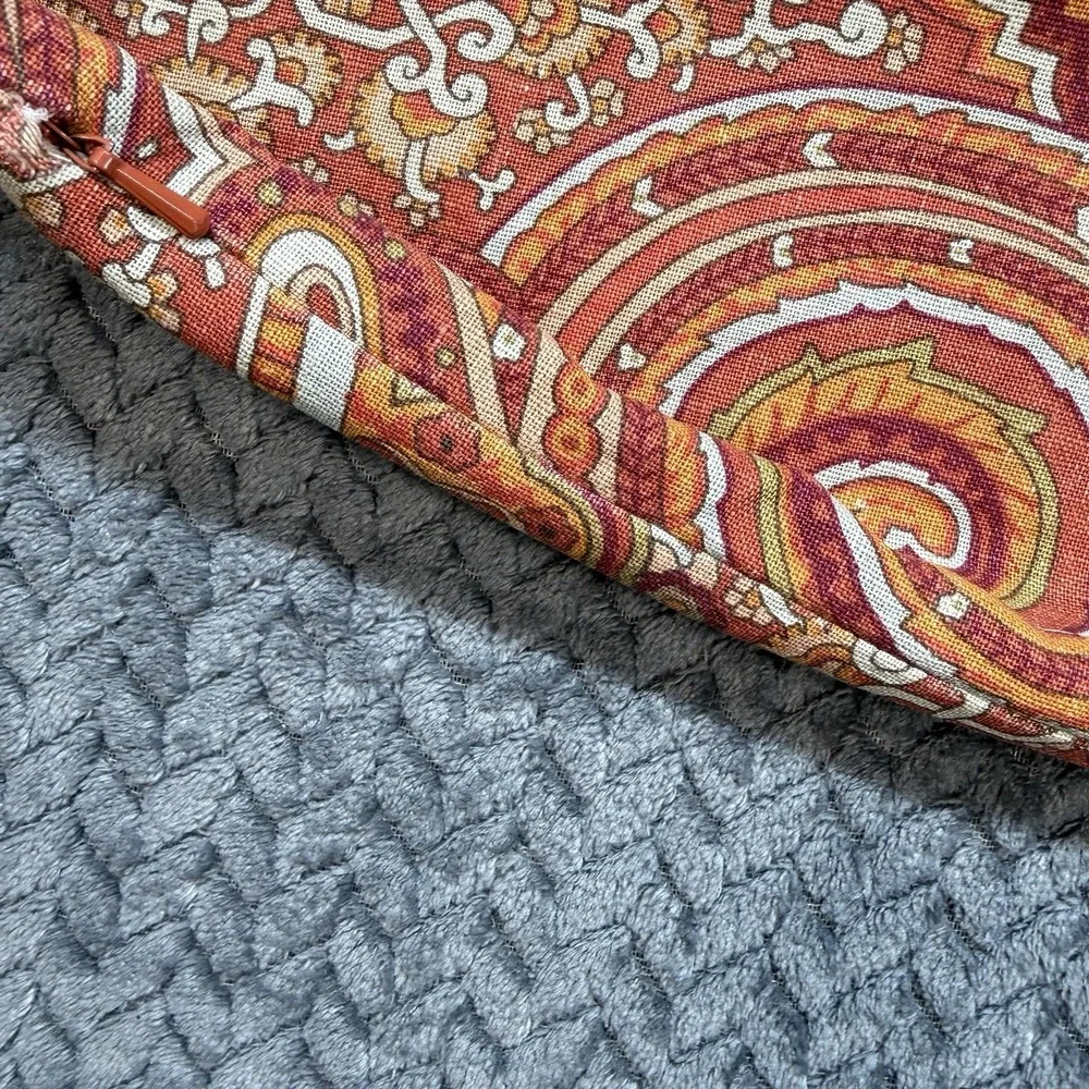 Pottery Barn Paisley Throw Pillow Cover 20x20 Rust Orange Linen Cotton 2009
